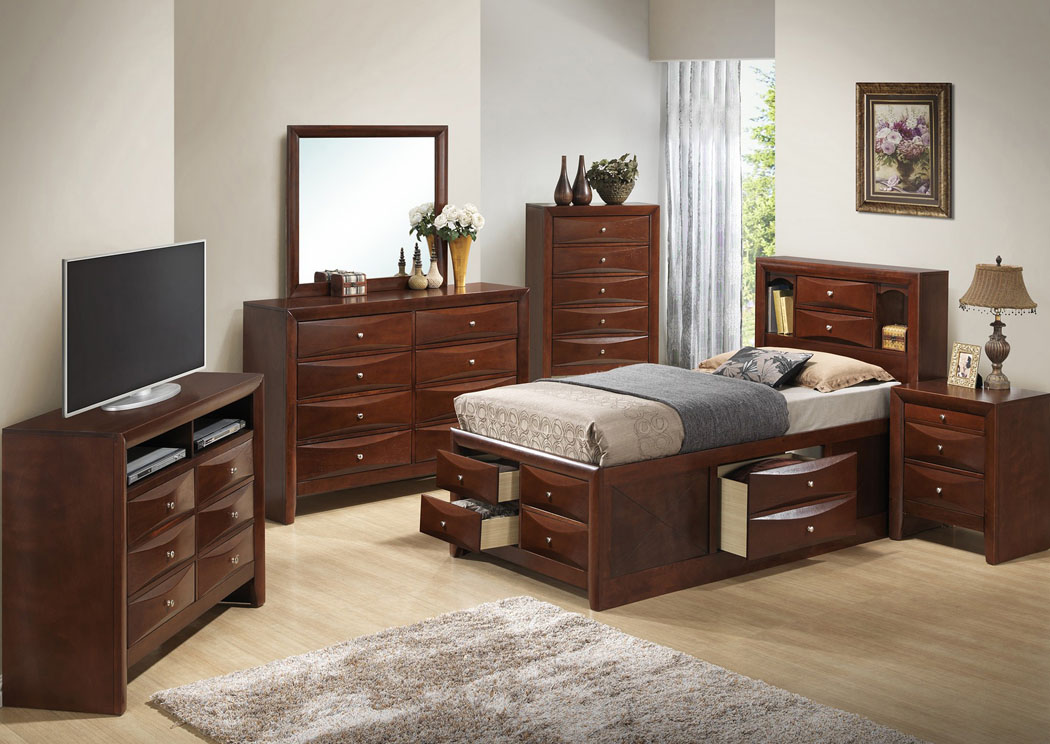 Cherry Full Storage Bookcase Bed, Dresser & Mirror Renaissance